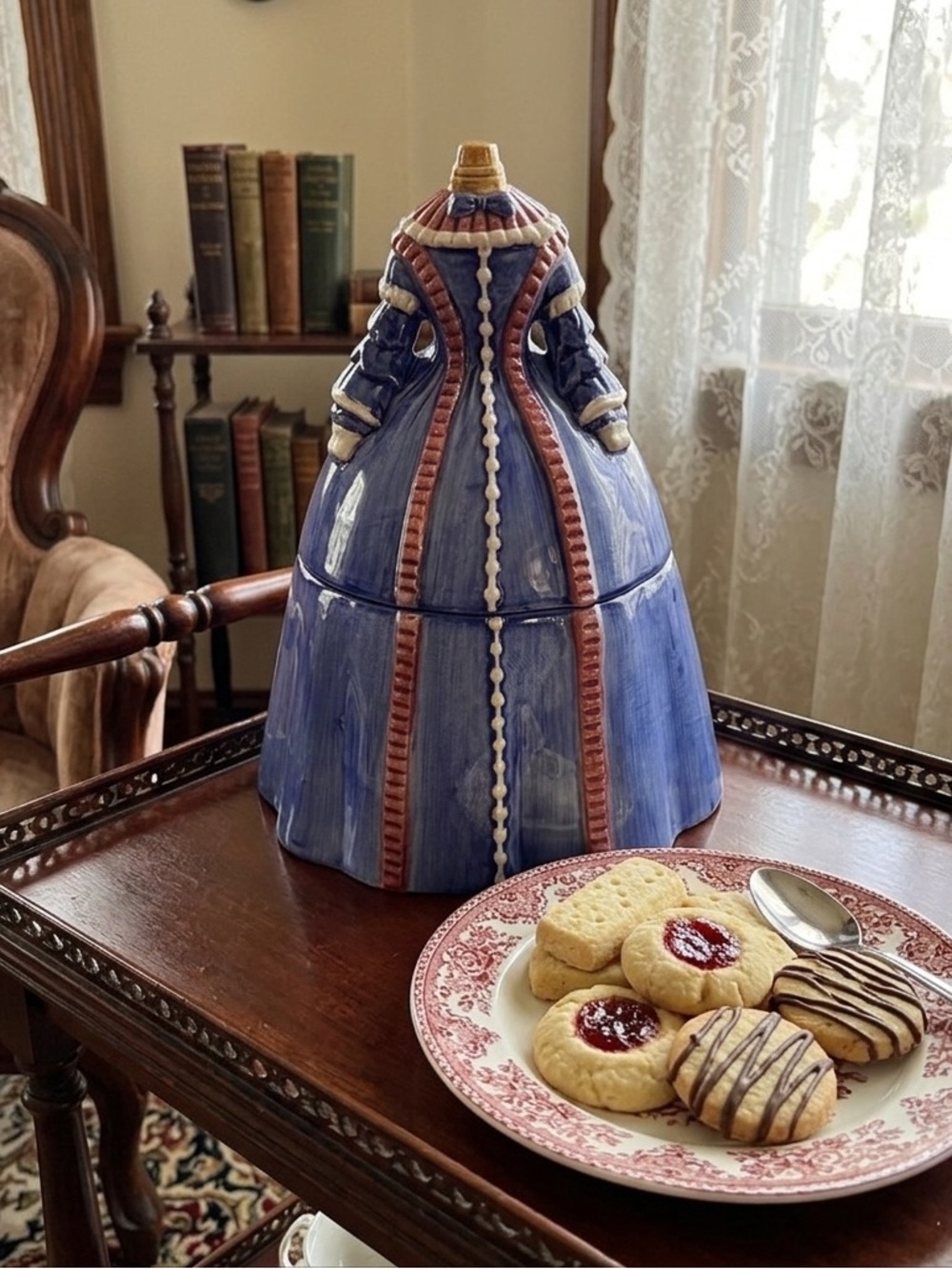 Rare Vintage Biscuit Jars Ala Mode Victorian Dress Form Mannequin Vanity Jar - Picture 1 of 11
